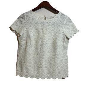 Loft Women's Shirt Large Petite Lace Scalloped Workwear Coquette Fairy Whimsical